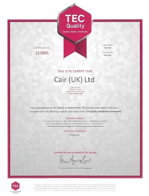 TSA Quality Standards Framework – Cair Achieves Certification